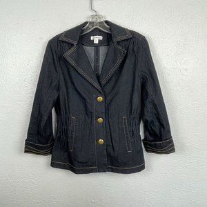 Joan Rivers Women's Dark Denim Smocked Back 3/4 Sleeve Jean Jacket Size XS